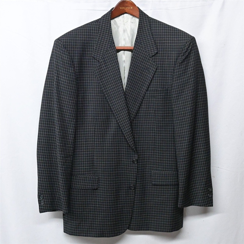 Vtg 90s Terzo Uomo 42R Black Check 2 Button Blazer Suit‎ Jacket Sport Coat